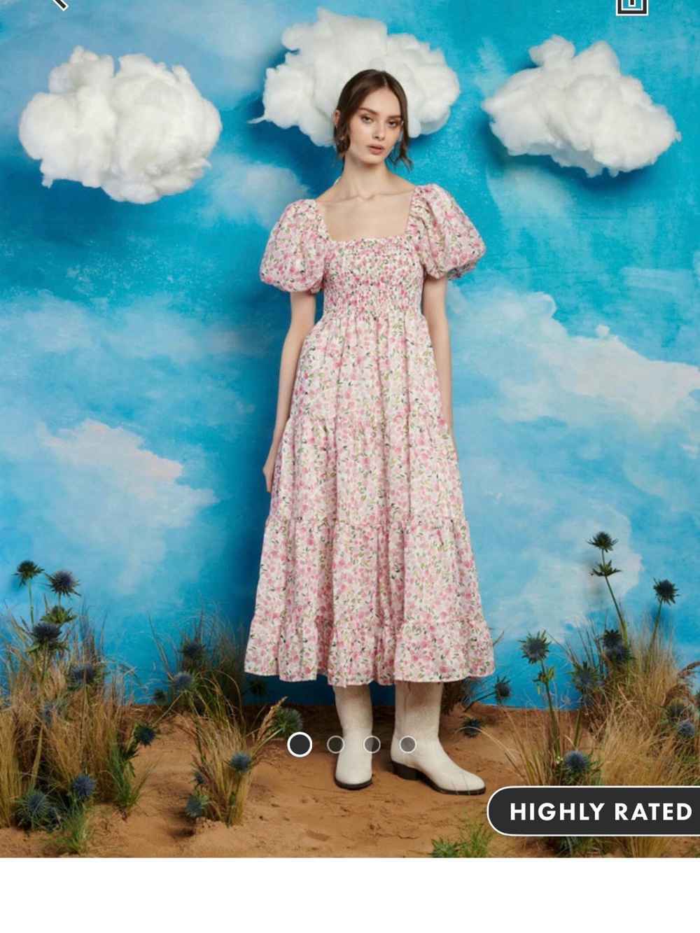 Sister Jane Pink Floral Puff-Sleeve Midi Dress